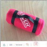 Red fleece white logo travel blanket