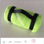 Yellow fleece white logo handle blanket
